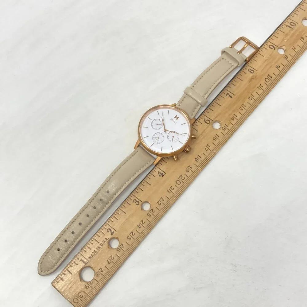 MVMT Nova Luna Women Watch 37mm Rose Gold Tone Dual Time Day Leather New Battery